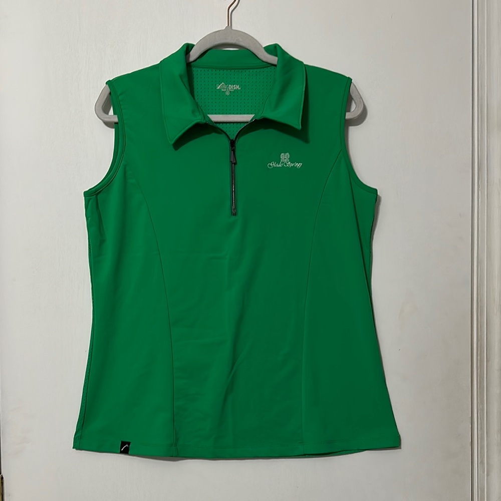 Green Fitted Sleeveless Polo Tank